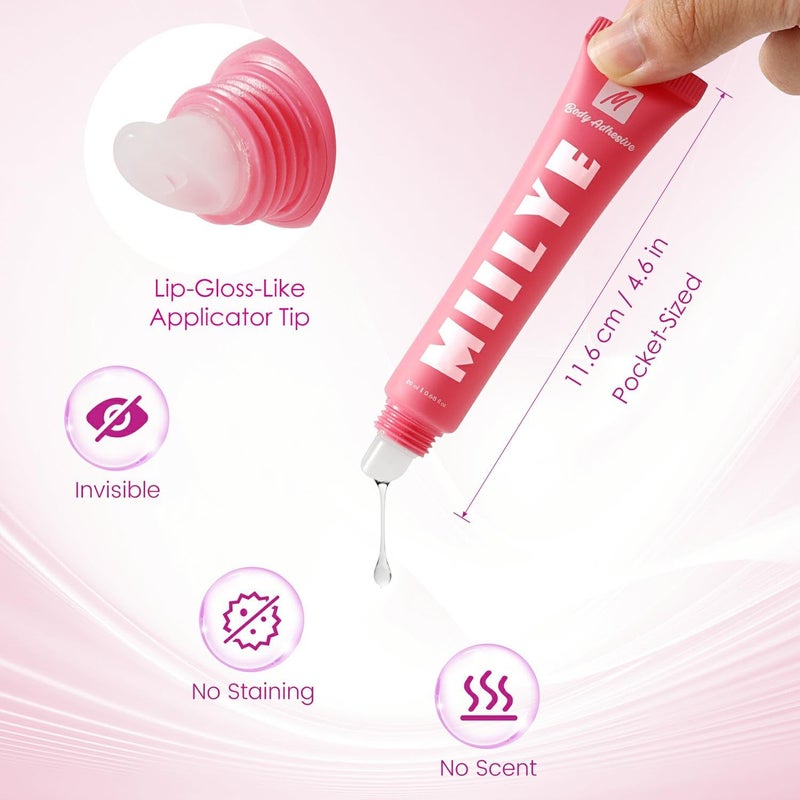 MIILYE Body Adhesive Glue for Clothes 20ml, Sweat Proof, Water Wash Off Skin Adhesive, Fabric-Safe Liquid Fashion Glue Tape for Dancers, Women Bras, Wigs, Stockings - Image 2